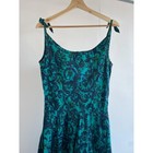 Vtg 60 s Emerald Paisley Sleeveless Retro Dress Sz S Cotton Pin Up Full Skirt