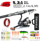 Telescopic Fishing Rod And Reel Combo Full Kit Carbon Fiber Rod Pole W line bag