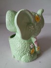 Rare Vintage 1970s Inarco Ceramic Green Lucky Elephant With Flowers Planter