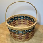 Vintage 10 5    American Flag Patriotic Wooden Woven Basket W  Collapsible Handle