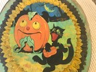Vtg Arbutus Halloween Wood Box Folk Art Pumpkin cat Mid-century 7 X 6    