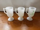 Lot Of 3 Vintage Irish Coffee Mugs Milk Glass Footed Pedestal Gold Rim Shamrock