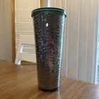 Starbucks 2019 Holiday Teal  green Sequined Venti Cold Cup Tumbler 24oz No Straw