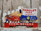 Vintage Harolds Club Porcelain Sign Old Reno Nevada Casino Gambling Hotel Wagon