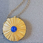 Vintage Estee Lauder Perfume Compact Necklace Locket Blue Stone Solid Perfume