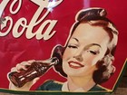 Vintage 1941 Coca Cola Tin Sign Girl With Bottle Pre War Wwii Metal Self Framed