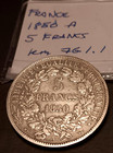 France 1850-a   Ceres  5 Francs Silver Coin-  Paris Mint              Usa Seller