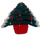 Vtg Macrame Crochet Handmade 19    Christmas Tree Wall Hanging With Gold Ornaments