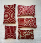 Antique Red Woven Wool Coverlet Bowl Fillers   Pillow Tucks   Set Of 5   Aafa