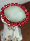 Awesome Antique Victorian Hatpin    Oval Opal With Red Rhinestone Ring    11       Wow 
