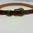Vintage Cowboy Core Western Ranger Belt S M Brass Ribbed 3pc Buckle Set Usa