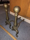 Vintage Antique Cast Iron Hammered Fireplace Andirons