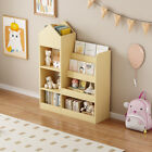 Kids Bookshelf Wooden Toy Book Storage Organizer 4-tier Bookcase