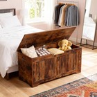 39  Storage Chest Wooden Storage Bench Lift Top Toy Box W 2 Safety Hinges Borwn