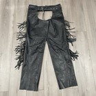 Vtg Mustang Black Leather Fringe Tasseled Motorcycle Chaps Xl Adjustable Biker