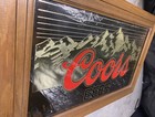 Vintage 1980s Coors Beer Mirror Sign Gold Foil Rocky Mountains Wood Framed 27x17