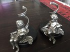 Rare Vintage Silver blk Marble Sitting Cherub angel Candlesticks  candle Holders