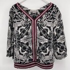 White House Black Market Floral Print Blouse With Red Trim Detail Size 6