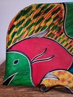 Mexican Oaxaca Hand Painted   Carved Wood Fish Serving Bowl plate 15 X 11    