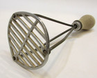 Primitive Antique 1910s Wood Handle Round Steel Potato Masher Kitchen Utensil