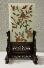 Chinese Qing Dynasty Jade   Hardstone Table Screen On Wood Stand Vintage