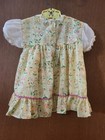 Vintage Baby Girls Dress Yellow Pink Green Floral Print  Size 12 Months 1980s
