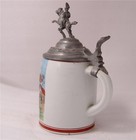 Vintage German Porcelain Military Dragoons Regimental Style Beer Stein C 1950s