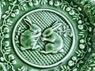 Vintage Bordallo Pinheiro Rabbit Bunny Green Majolica Pottery Tray 13 