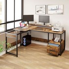 65  L Shaped Office Desk With Lift Top And With File Drawer Adjustable Standing