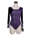 Gk Elite Vtg Pixelated Royalty Ls Velvet Sleeves Leotard Purple Gold Al Adult L