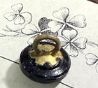 Small Antique Black Glass Rosette Shank Button  Luster   Paint Finish