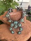 Vintage 1970s Navajo Sterling Silver Turquoise Squash Blossom Necklace 19 Stones
