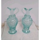  Verdetrusco Aqua Glass Cruets   Italian Oil   Vinegar Bottles  Vintage 