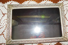 Vintage Vanity Dresser Mirror Metal Tray Gold Tone White Filigree