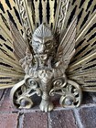 Vintage Antique Brass Peacock Fireplace Screen Fan Folding Queen Woman Gargoyle