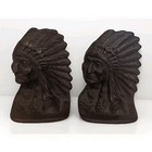 Vintage Cast Iron Bookends Native American Indian Chief Head Door Stop 4  Tall