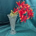 Lead Crystal Glass Clear Diamond Cut Trumpet  vase Footed 8  Tall - Vintage