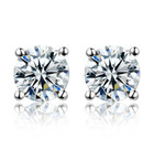 Sterling Silver 925 Basket Set 4 Prong Stud Earrings Round Cut Cubic Zirconia G1