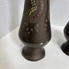 Vintage Pair Brass Floral Vases 10  Etched India Decor