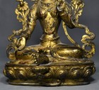 12  China Old Tibetan Buddhism Temple Bronze Gilt Green Tara Bodhisattva Statue
