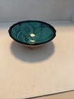 Turquoise   Black Pottery Decorative Bowl Round Bird   Floral Design