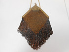 Antique Beaded Purse Handbag Brown Gold Chain Filigree Frame