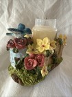 Vtg Floral Bluebird Basket Candle Holder Figurine Statue Resin W  Vanilla Scent