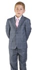 Boy Suit Tuxedo Slate Gray 5 Piece Set Windowpane Plaid Kid Dress Formal Azarman