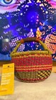 Authentic Woven African Market Basket  Round  Leather Covered Handles- New