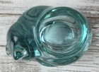 Vintage Indiana Glass Tea Light Votive Candle Holder Sleeping Cat Teal Aqua