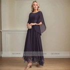 Custom Chiffon Lace Appliqued Long Mother Of The Bride Dress Scoop Neck Wedding