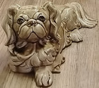 Vintage Large 12 5 l Ceramic Pekingese Dog Figurine Tan Brown Tones Glossy Glaze