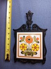 Vtg 70s Mcm Mod Flower Power Green Orange Yellow Floral Cast Iron Trivet Daisy 