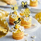 48 Pcs Bumble Bee Cupcake Toppers Glitter Heart Honeycomb Bee Cupcake Picks B   